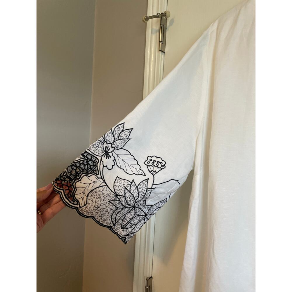Catherines embroidered open kimono cardigan linen blend white black beach 18-20 - Picture 3 of 7